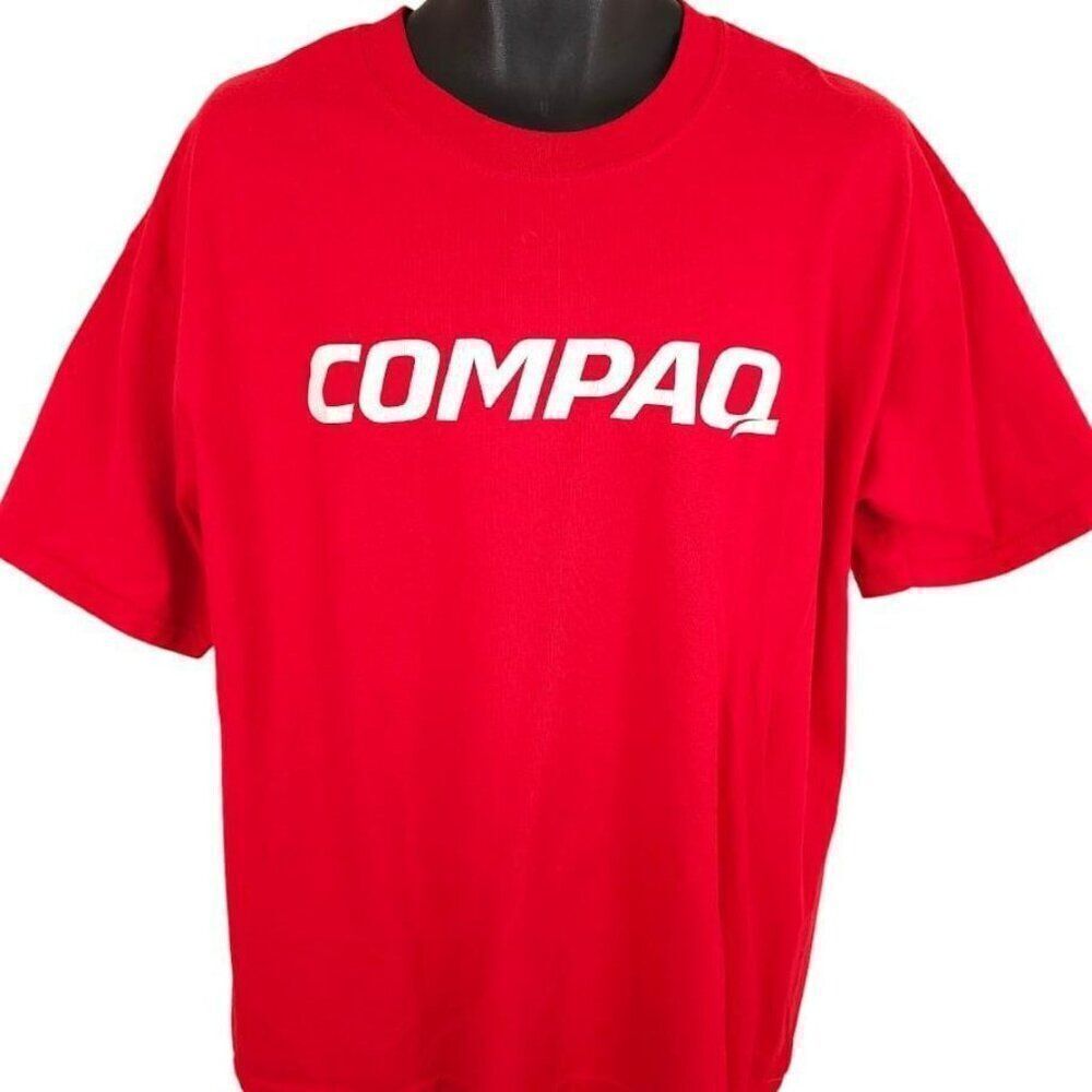 Vintage Compaq Computers T Shirt Mens Size 2XL Red Y2K Computing Technology